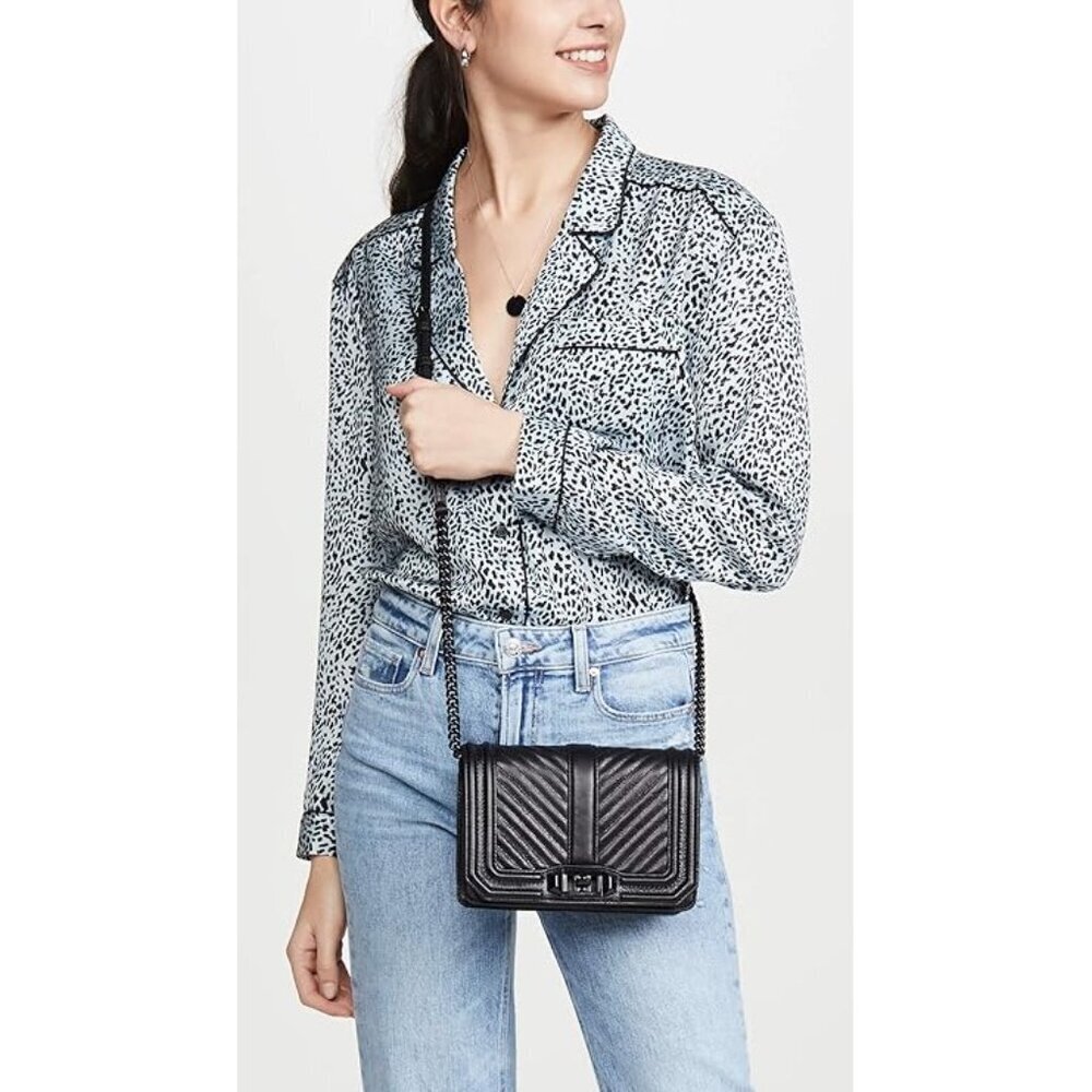 Rebecca Minkoff Black Women's Chevron Quilted Small Love Crossbody Handbag